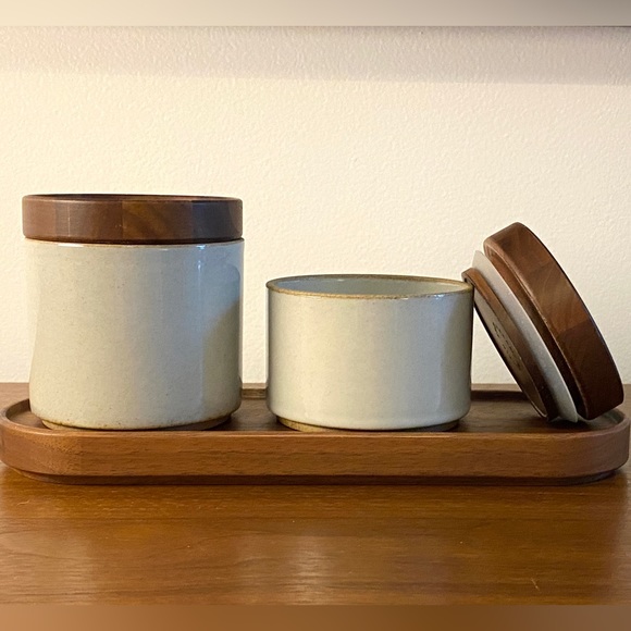 Hasami walnut tray + bowls / jars gloss gray walnut lids - Picture 1 of 12